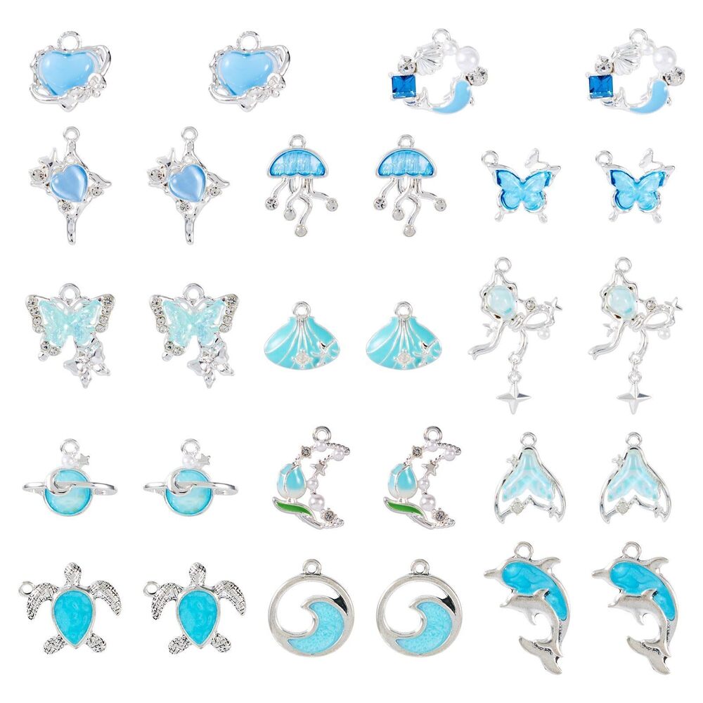3007 Sea Animal Charms Pendants 30Pcs Ocean Animal Alloy Enamel Charms